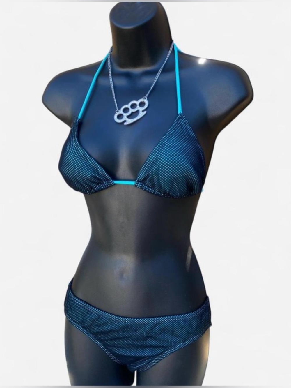 Y2k Neon Blue & Black Fishnet Bikini Set